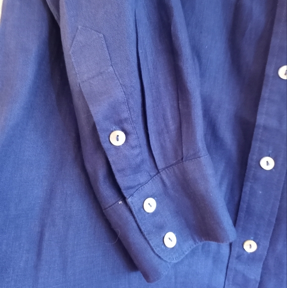 Magaschoni 100% Linen Deep Nautical Navy Blue Loose Fitting Button Down Midi - Picture 2 of 4